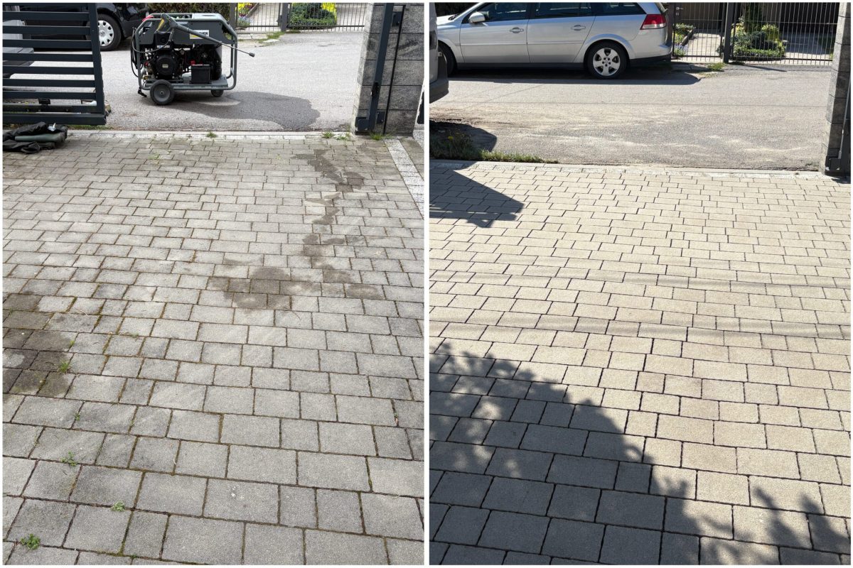 Kostka brukowa po zimie: Usuwanie soli i błota pośniegowego za pomocą ciśnienia. Kraków